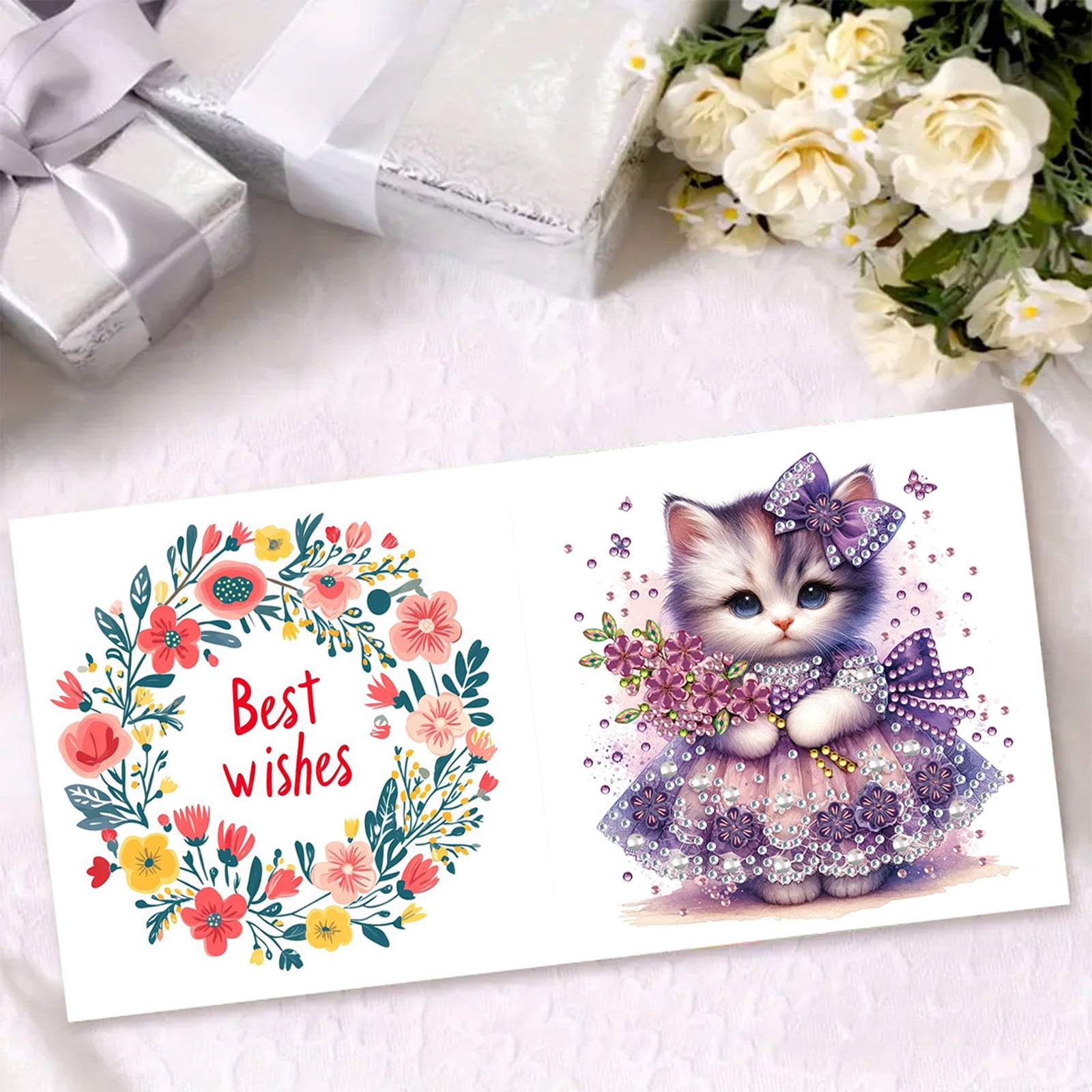 FLOPESN 24Pcs DIY Folding Greeting Card Diamond Art Painting,Creative Design Thank You Cards Set for Birthday Christmas Crafts Gift