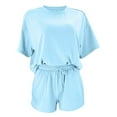 thumbnail image 2 of AYA Ensemble Décontracté pour Femmes d'Été Uni à Col Rond, Chandail à Manches Mi-Longues et Shorts, 2 of 4