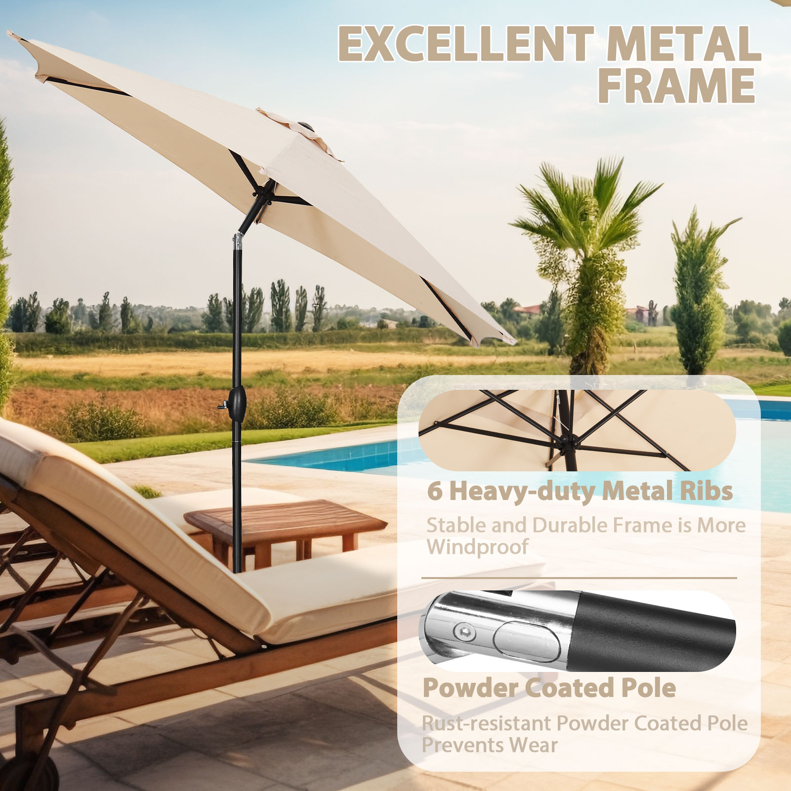 Autlaycil 9ft Patio Umbrella with Tilt and Crank, Beige photo 7