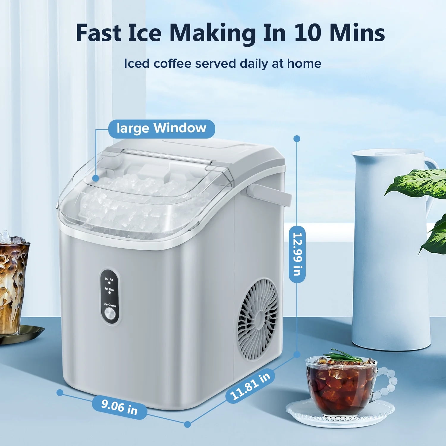 Auseo Portable Countertop Nugget Ice Maker, 34lbs/24H, SelfCleaning, Sonic Ice Machine for Home/Offi(图4)