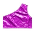 thumbnail image 3 of TiaoBug Kids Girls Metallic Latin Jazz Dance Crop Tops Single Shoulder Sleeveless Sports Tank Vest Top Purple 4-6, 3 of 5