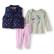 Newborn Baby Girl Foil Puffer Vest, Top, and Leggings 3pc Set