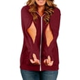thumbnail image 2 of Stamzod Women's Dialysis Hoodies with Arm Zipper Thumb Holes Long Sleeve Zip Up Hoodie Casual Loose Iv Jacket Sweatshirt Wine S, 2 of 10