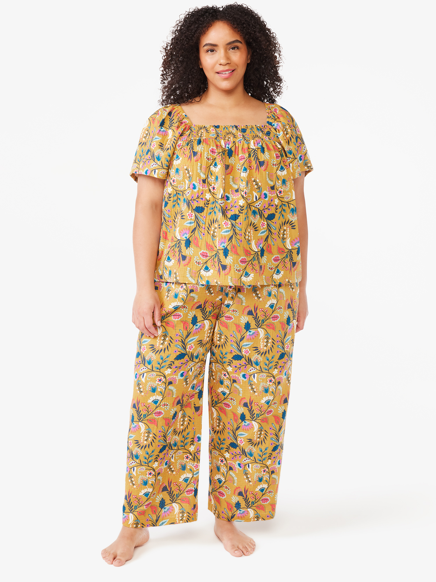 Joyspun Women's Smocked Waist Gauze Sleep Pants, Sizes S to 3X