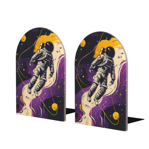 Hirioo Astronaut Floating purple Space for Bookends Decorative Bookends for Shelves for Home or Office, Non-Slip Base