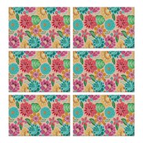Pioneer Flower Floral Print Pattern Summer Placemats Table Placemats Set Of 6-Linen Kitchen Washable Placemats Table Mats 12x18 Inch Non-Slip Heat Resistant