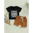 thumbnail image 2 of Bagilaanoe 2pcs Toddler Baby Boy Short Pants Set Short Sleeve Letter Print T Shirt Tops + Shorts 6M 12M 18M 24M 3T Kids Casual Summer Outfits, 2 of 9