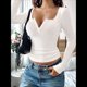 thumbnail image 5 of Camisetas Henley de Larga para Mujer, de y Otoño, con Botones, Encaje, Punto Acanalado, Corte Entallado, Blusas Informales L, 5 of 7