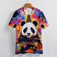 thumbnail image 3 of Funny Cute Panda Womens Tops Women's Fashion Casual Short Sleeve Flower Print Round Neck Pullover Top Blouse, 3 of 6
