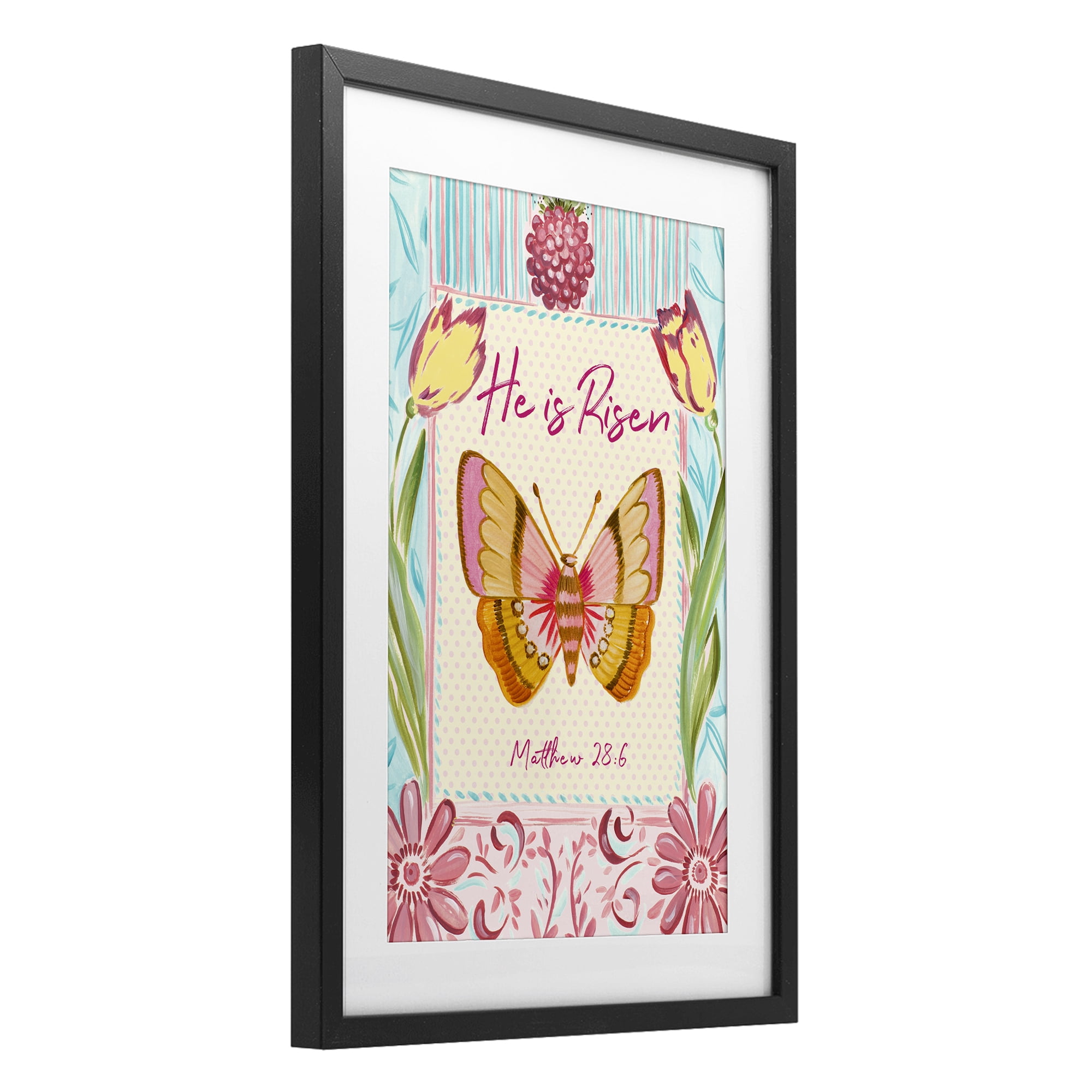 Stupell Industries He Is Risen with Butterfly Black Framed Print Under Glass, design by Ani Del Sol