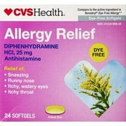 CVS Health Allergy Relief Diphenhydramine HCl Dye Free Softgels, 24 ct