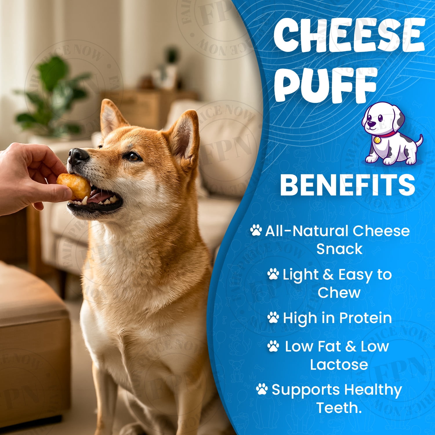 FPN Cow Milk Cheese Puffs for Dogs Natural High Protein Calming Dog Treats