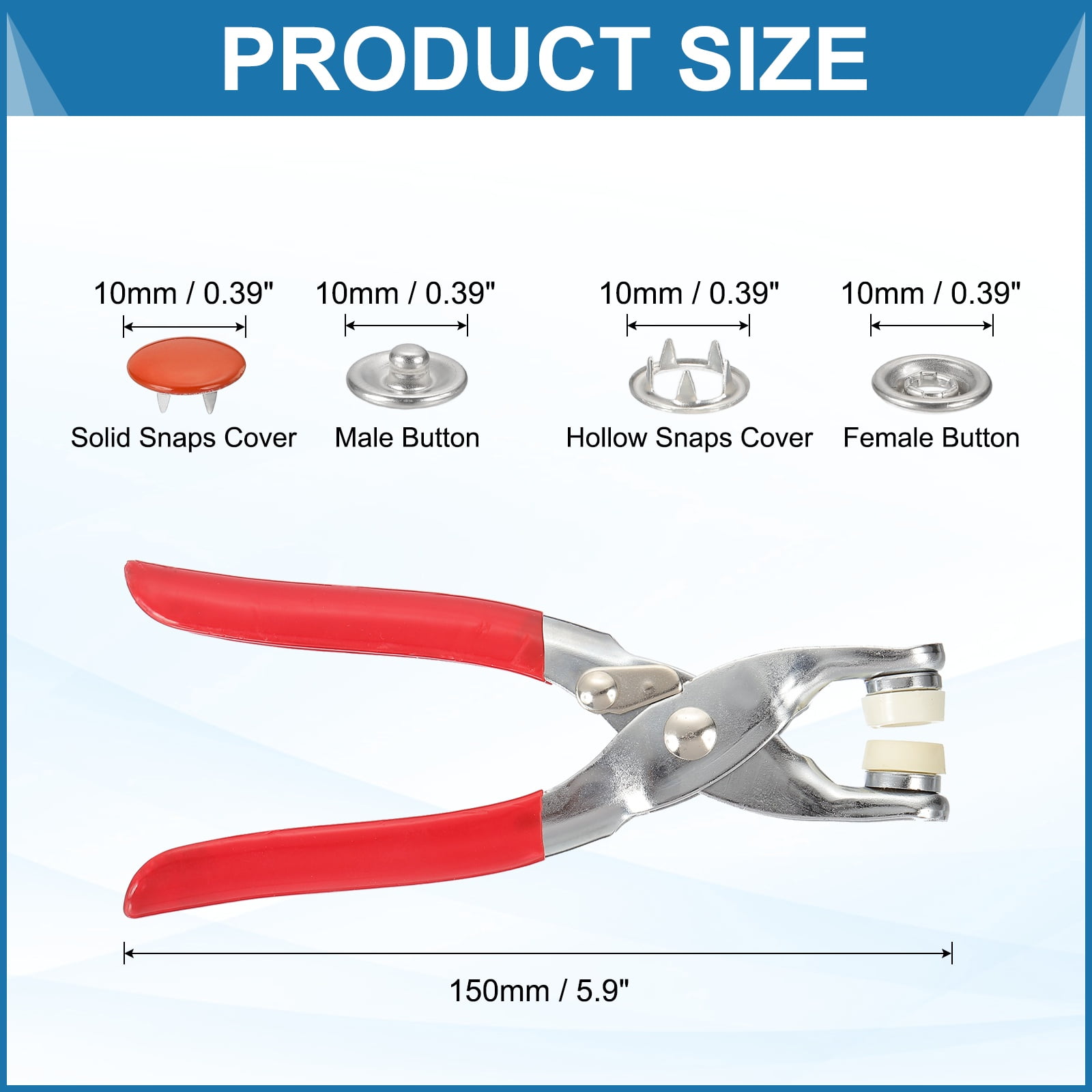 Uxcell 200Set Metal Snap Button Kit 10mm Solid Prong Snap Buttons with Fastener Pliers for Sewing Fabric Leather Clothing Rain Coat Diapers Bibs Crafting, Orange