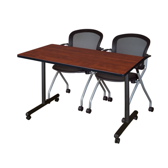 Regency Kobe 48 x 24 in. Mobile T-Base Training Table- Cherry, 2 Cadence Nesting Chairs