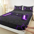 thumbnail image 3 of Manfei Neon Gamepad Twin Sheet Sets,Modern Geometric Honeycomb Twin Fitted Sheet,Purple Black Flat Sheet For Boys Kids,Super Cozy Bedroom Decor,3-Piece, 3 of 7