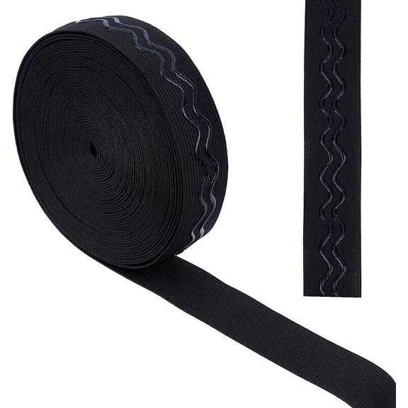 10Ydsx 1.2 Inch Black Non-Slip Silicone Elastic Gripper Band Wave Tape Webbing Stretchy Strap Spool Wavy Band Roll Ribbon Flat Waistband for Clothing Garment Shorts Project Black