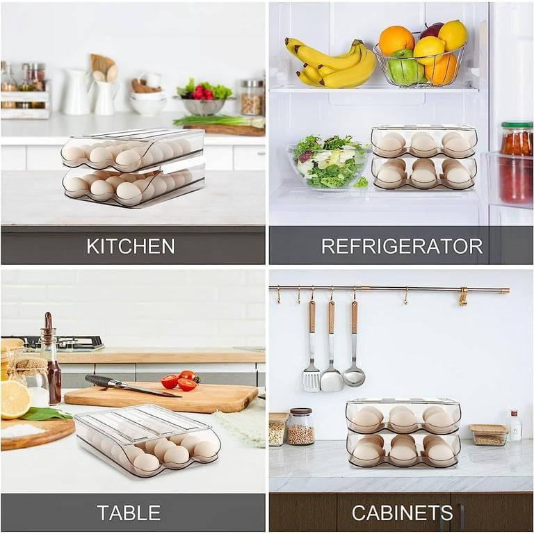 Set of 2 Auto Rolling Storage Container 18 Egg Tray with Lid Clear