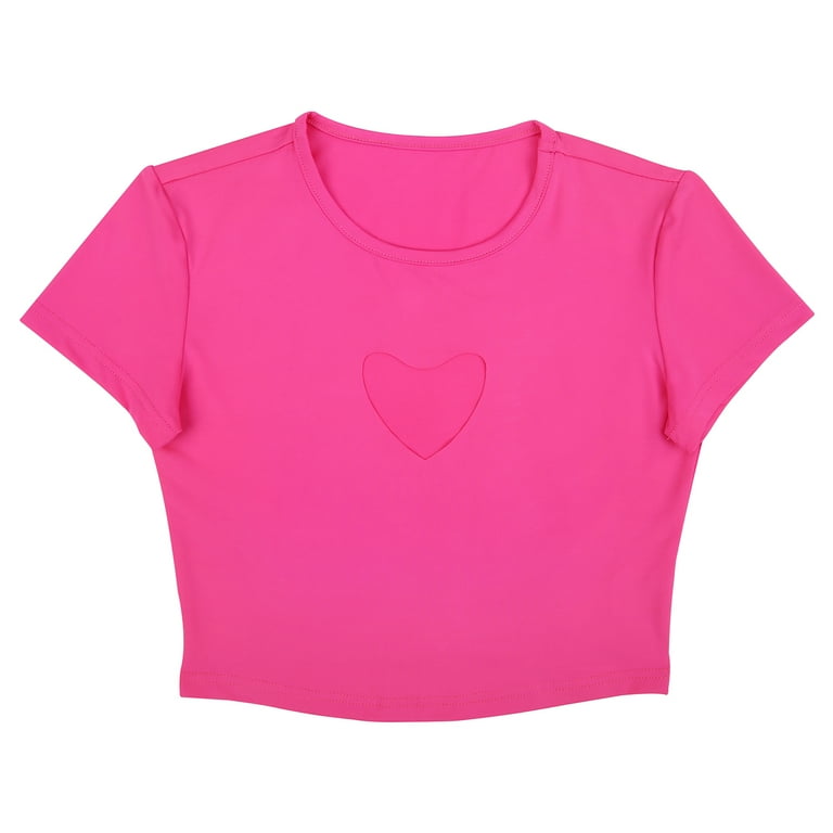 HDE Women's Heart Cut Out Crop Top Short Sleeve T Shirt Hot HDE Women's Heart Cut Out Crop Top Short Sleeve T Shirt Hot