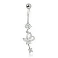 thumbnail image 5 of AVORA 10K White Gold Simulated Diamond CZ Dangling Heart Butterfly Belly Button Ring Body Jewelry (14 Gauge), 5 of 5