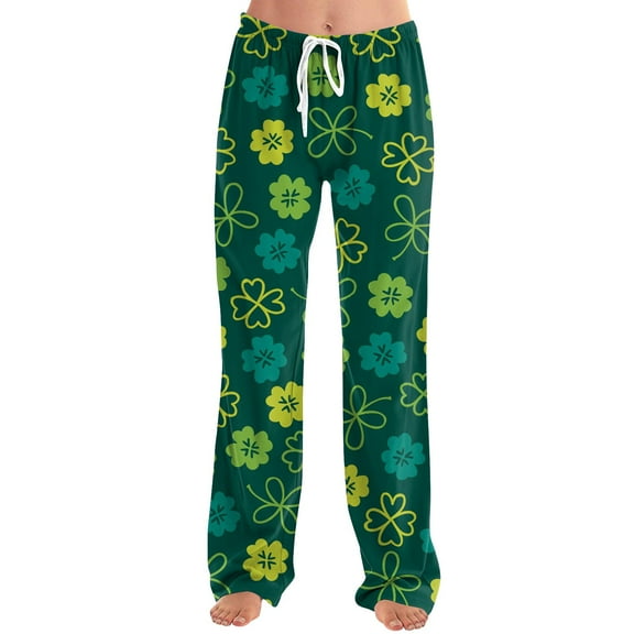 St Patricks Day Pajama Pant Women Shamrock Print Soft Lounge Trousers Soft Pajama Lounge Pants Cozy St. Patricks Day Gifts Pajamas Women