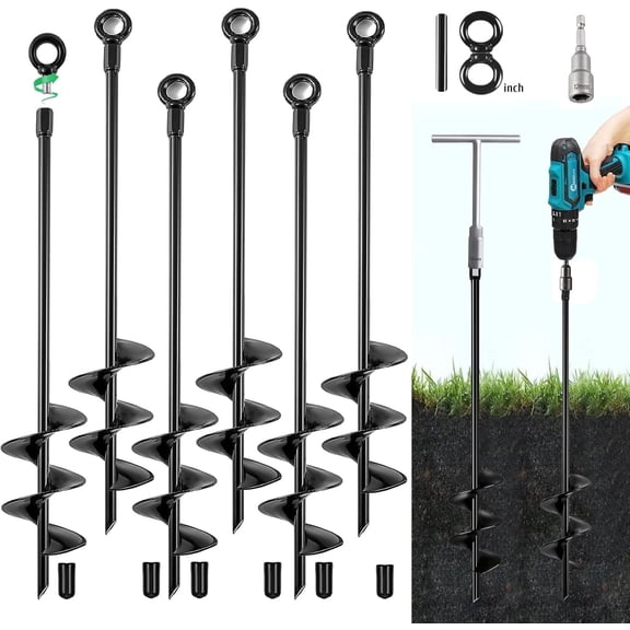 Fabulas Ground Anchors Screw in, 18 inch Heavy Duty Swing Set Ground Anchor Kit 6 Pack, Spiral Earth Anchors Trampoline Stakes for Dog Sheds Tent Carports Camping