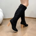 thumbnail image 4 of hopeusnice Women's Knee High Boots Fashion Suede Block Heel Round Toe Over The Knee Boots Chunky Heel Fall Winter Boots Black 38, 4 of 6