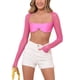 thumbnail image 3 of VISgogo Mujeres Casual Crop Tops, Color Sólido Manga Larga Malla Patchwork Slim-Fit Backless Tops VISgogo moda, 3 of 6