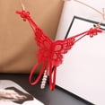 thumbnail image 2 of Panties for Women,Embroidered Hollow Low Waist Underwear Open Cut Thong with Pearl Massage Detail,Womens Underwear,Red,One Size, 2 of 5