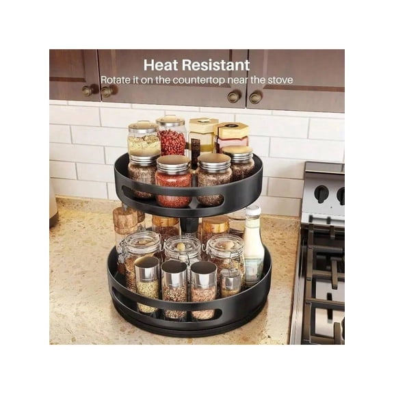 2-Tier/3-Tier Rotating Kitchen Rack - Metal-Plastic, Floor-Standing | For Spices/Cosmetics/Bathroom, Easy Assembly