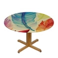 thumbnail image 3 of WYYP  Round Fitted Tablecloth Colorful Bird Animal Feathers Table Cloth with Elastic Edged Waterproof Wipeable Round Table Cover for Patio Parties Outdoor Decor White, 3 of 7