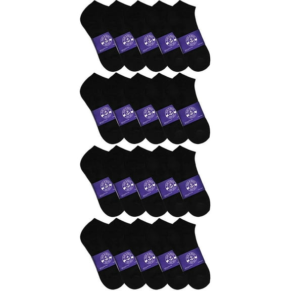 SOCKS'NBULK 60 Pairs Sport Cotton Unisex Crew Ankle Socks, Men Woman Children, Black, 9-11