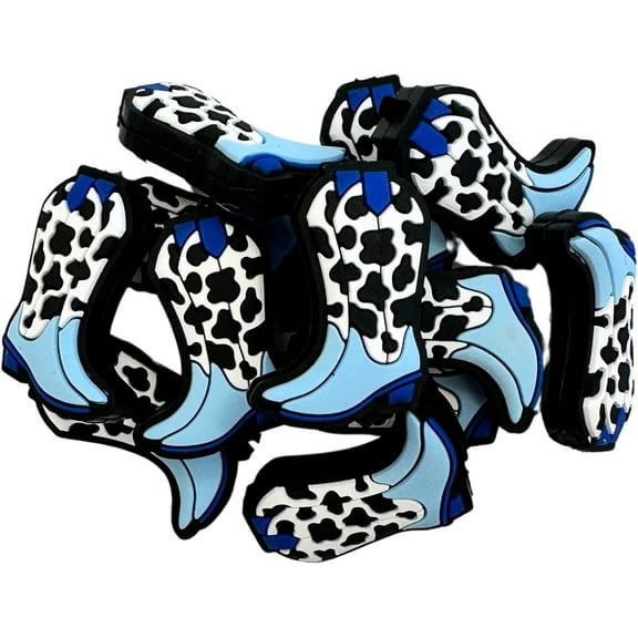 Lashicorn Blue Cowboy Boot Silicone Focal Beads  12 Pc Pack Blue Cow Print Boot Bulk Wholesale Western Chic Trendy Keychain Making Kit Beaded Pen Freshie Hanger