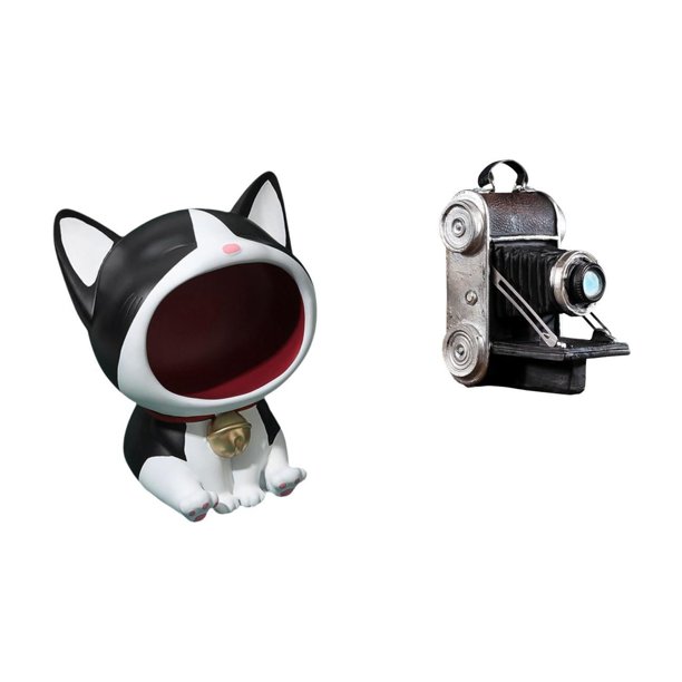 Estatua de gato con cámara, adorno artesanal de resina, figura decorativa para centro de mesa, dormitorio, escritorio, sala de estar, armarios, amigos