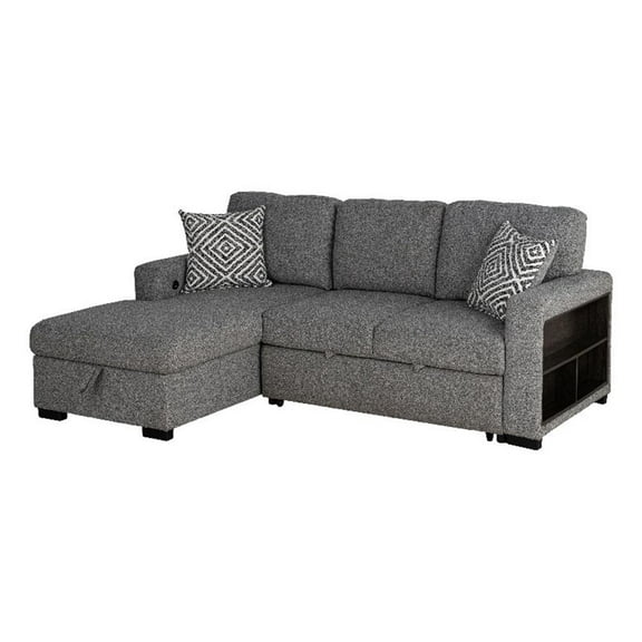Furniture of America Andrew Gray Fabric Left Chaise Sleeper Sectional with USBs