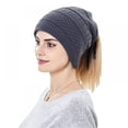 thumbnail image 2 of Ponytail Messy Bun BeanieTail Women's Beanie Solid Ribbed Hat Cap,Soft Stretch Cable Knit Messy High Bun Ponytail Beanie Hat Unisex Warm Ski Skull Cap with Ponytail Hole for Men Women,Gray, 2 of 7