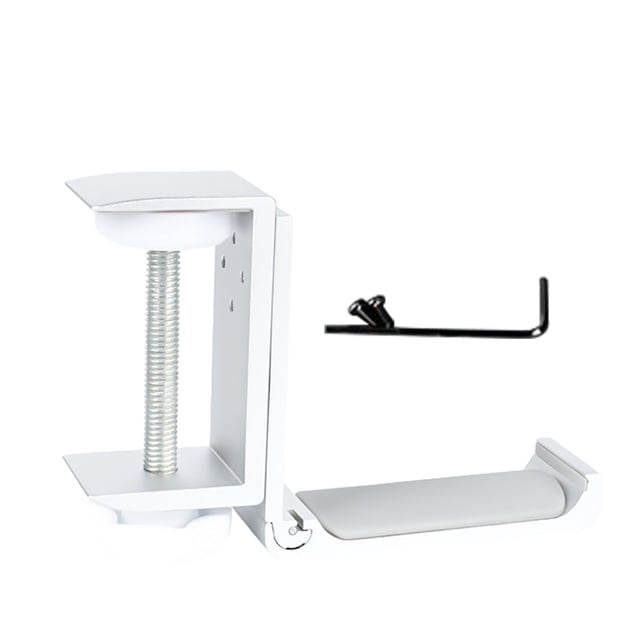 Soporte para auriculares Soporte para PC plegable Soporte para auriculares Soporte de aluminio para escritorio Gancho para escritorio, Estilo de clip para escritorio, Blanco Vogacara EL001440-03