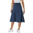 thumbnail image 3 of GRACE & GRANDEUR Womens' Stretchy High Waist Buttons Front A-Line Flowy Midi Skirts with Pockets XL Medium Blue, 3 of 6