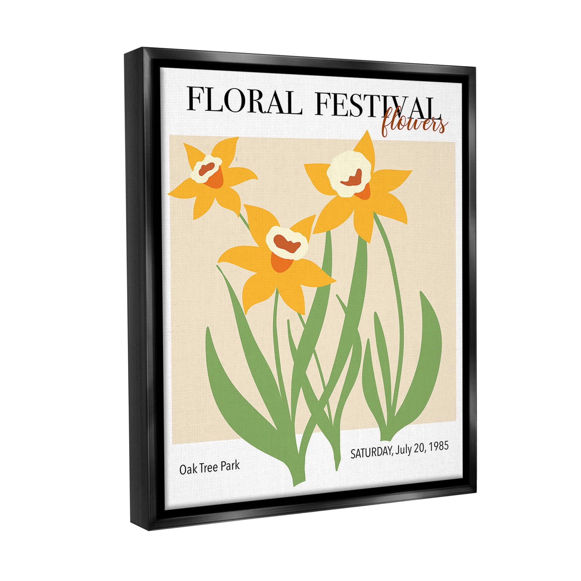 Stupell Industries Retro Daffodil Festival Botanical & Floral Painting Black Floater Framed Canvas Art Print Wall Art, 25 x 31