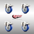 thumbnail image 2 of 4 Inch 316SS Blue Polyurethane Swivel Bolt Hole Caster Set with Lock Brake SCC, 2 of 2