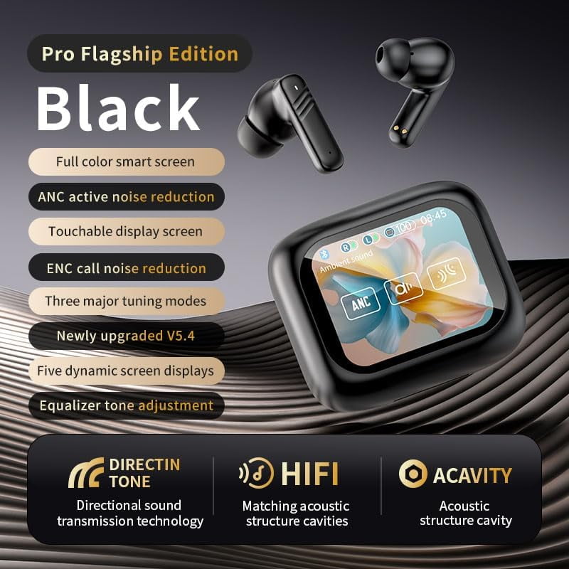 XIHAMA Touch screen earbuds Wireless Earbuds - Active Noise Cancelling Earbuds ANC with Smart Touch Screen - Ear Earbuds with Wireless Charging Case LED Display Deep Bass Earphones Headset with Built
