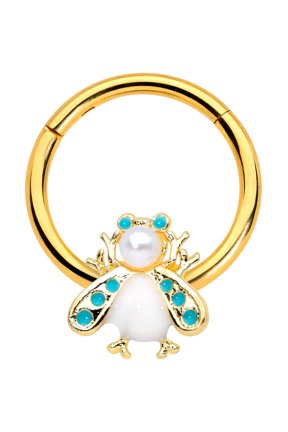16G PVD Steel Hinged Segment Ring Seamless Cartilage Nipple White Snow Bug Nose Hoop 3/8"