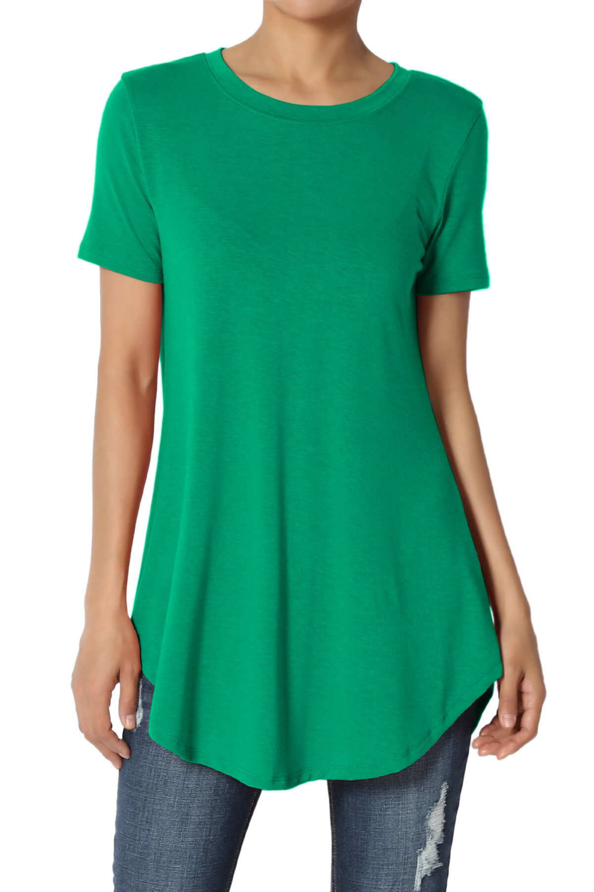 TheMogan Women's PLUS Basic Crew Neck Round Hem Short Sleeve Draped Jersey Tee
