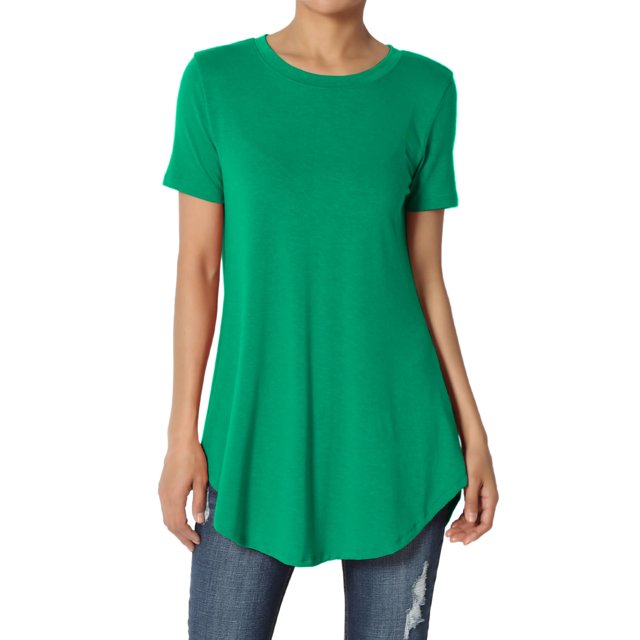 TheMogan Women's PLUS Basic Crew Neck Round Hem Short Sleeve Draped Jersey Tee