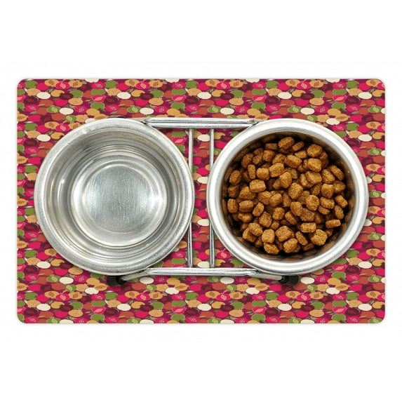 Fruit Pet Mat for Food and Water, Repeating Pomegranate in Various Tones Fresh Antioxidants, Non-Slip Rubber Mat for Dogs and Cats, 18" X 12", by Ambesonne