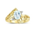 thumbnail image 1 of RYLOS Rings for Women 14K Yellow Gold Greek Key Designer Ring 9X7MM Gemstone & Diamond Ring March Aquamarine Jewelry  Size 8, 1 of 7