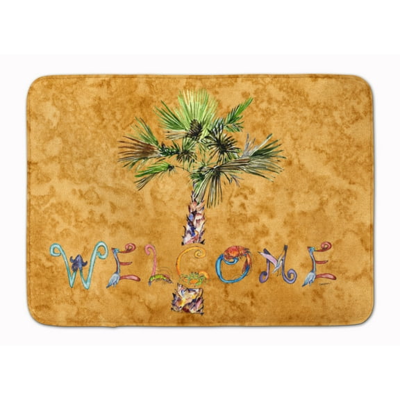 Welcome Palm Tree on Gold Machine Washable Memory Foam Mat