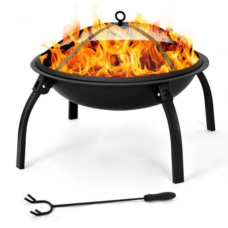 Goplus 22'' Outdoor Metal Firepit Backyard Patio Garden Round Stove Fire Pit With