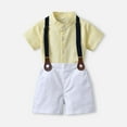 thumbnail image 2 of REORIAFEE Newborn Infant Baby Boys Summer Outfit Summer Outfit Boys Short Sleeve Top Strap Shorts Suit Outfit Baby Toddlers Shirts Performance Set Yellow 18-24 Months, 2 of 5