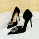 thumbnail image 5 of Zapatos de boda de gamuza gruesa con tacones finos para mujer, con punta hueca, de metal, con hebilla de diamante en el agua, para banquetes, 5 of 5