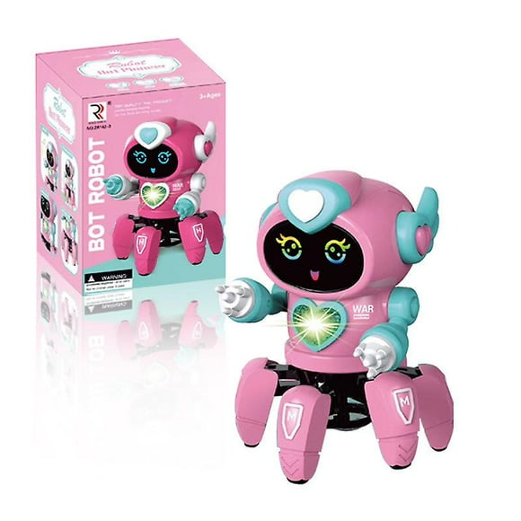Electric Cartoon Six-Claw Fish Robot Dancing Music Light Children'S Toy, Pink